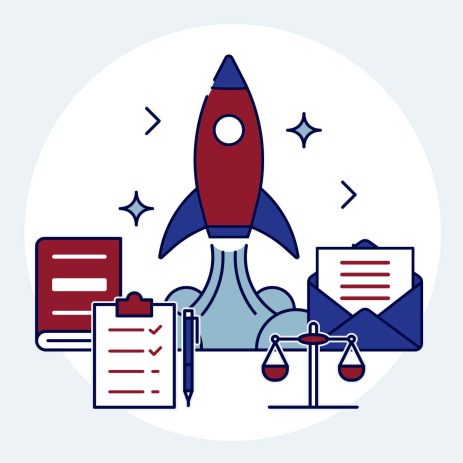 A cartoon rocket taking off.